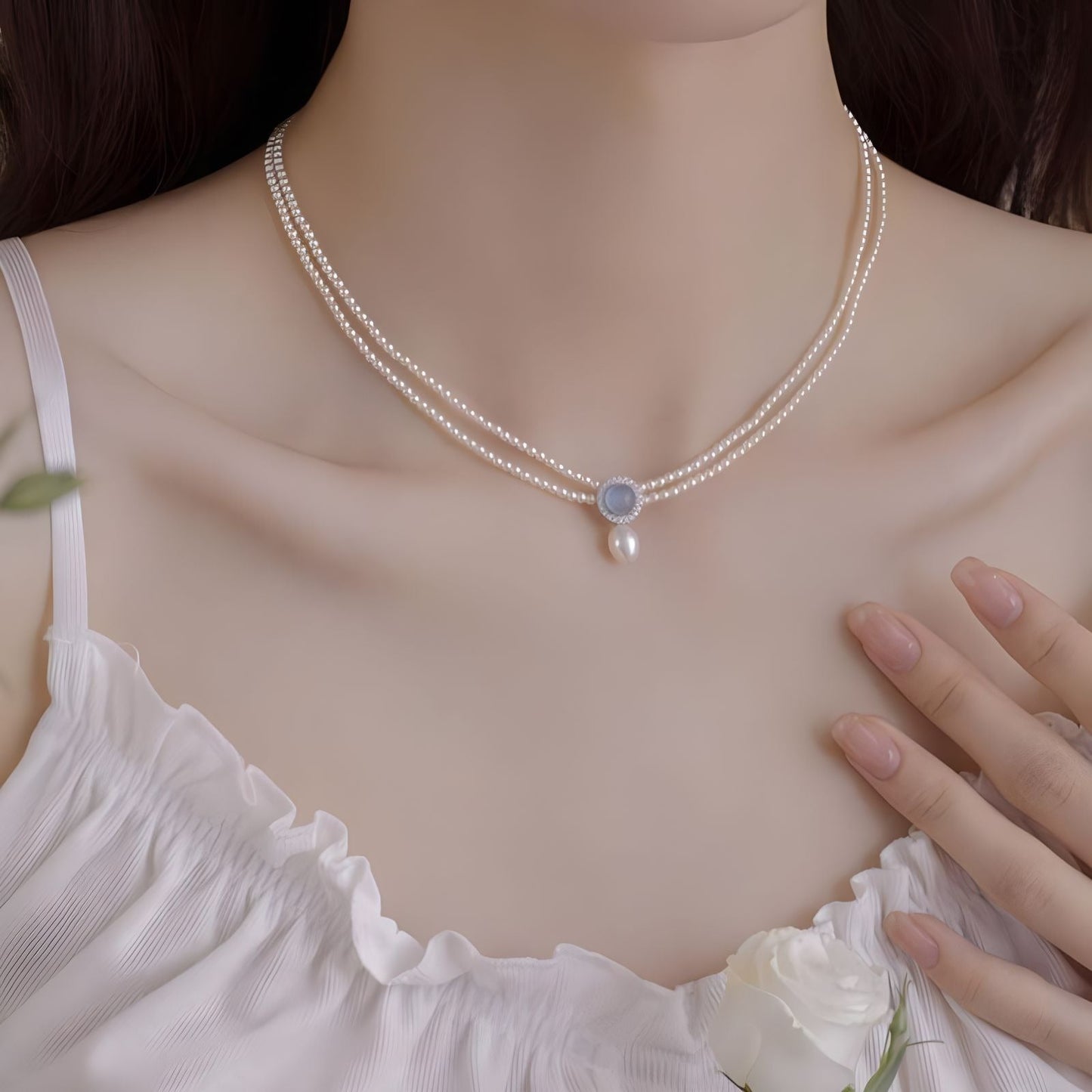 Natural Aquamarine Freshwater Pearl Necklace