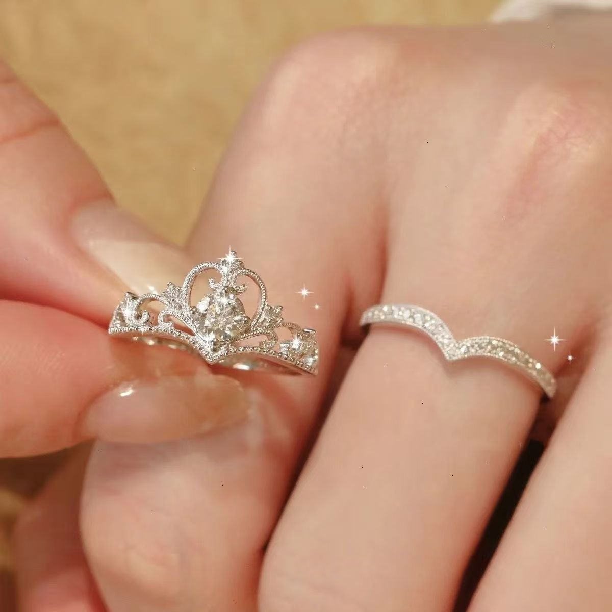 2pc Light Luxury Crown Ring
