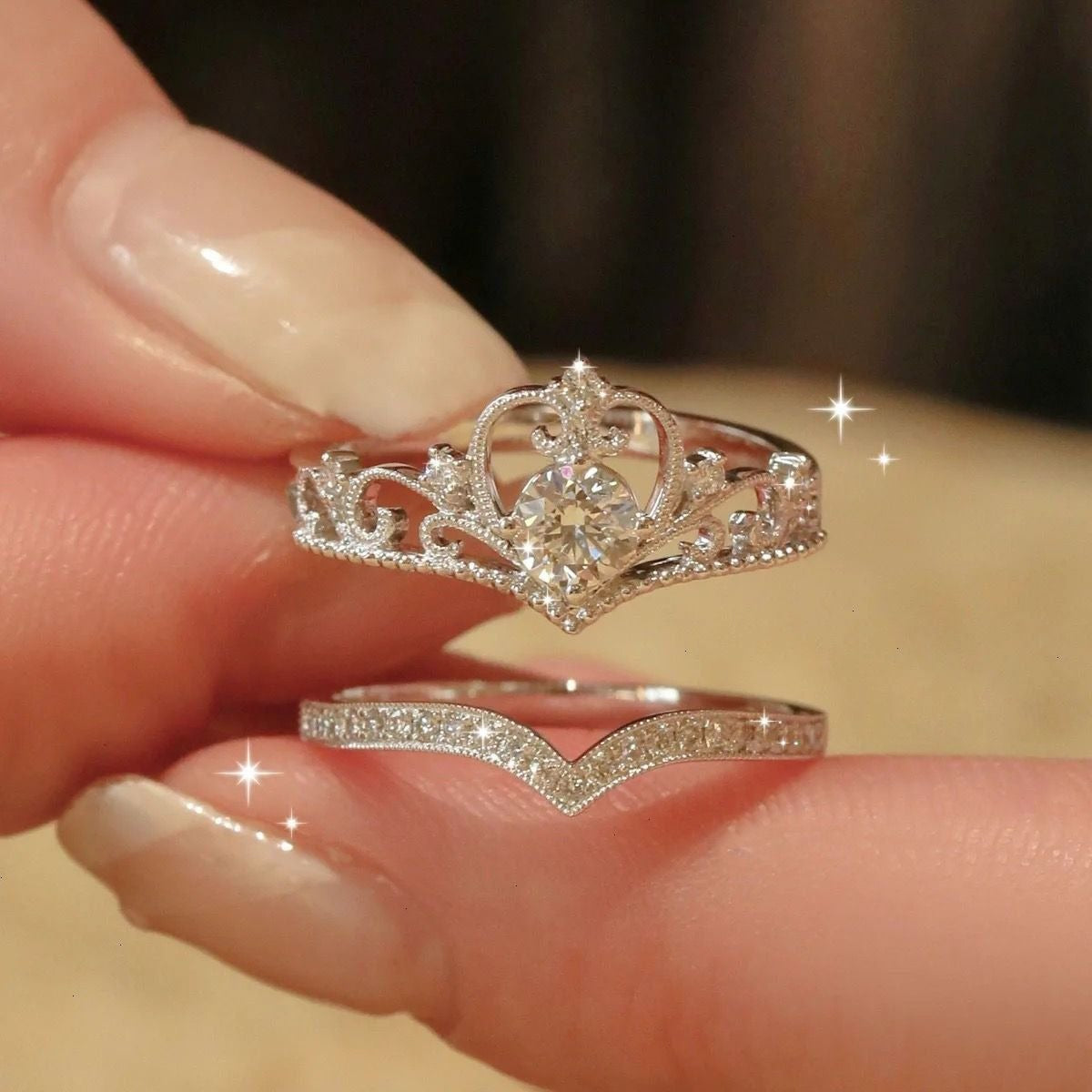 2pc Light Luxury Crown Ring