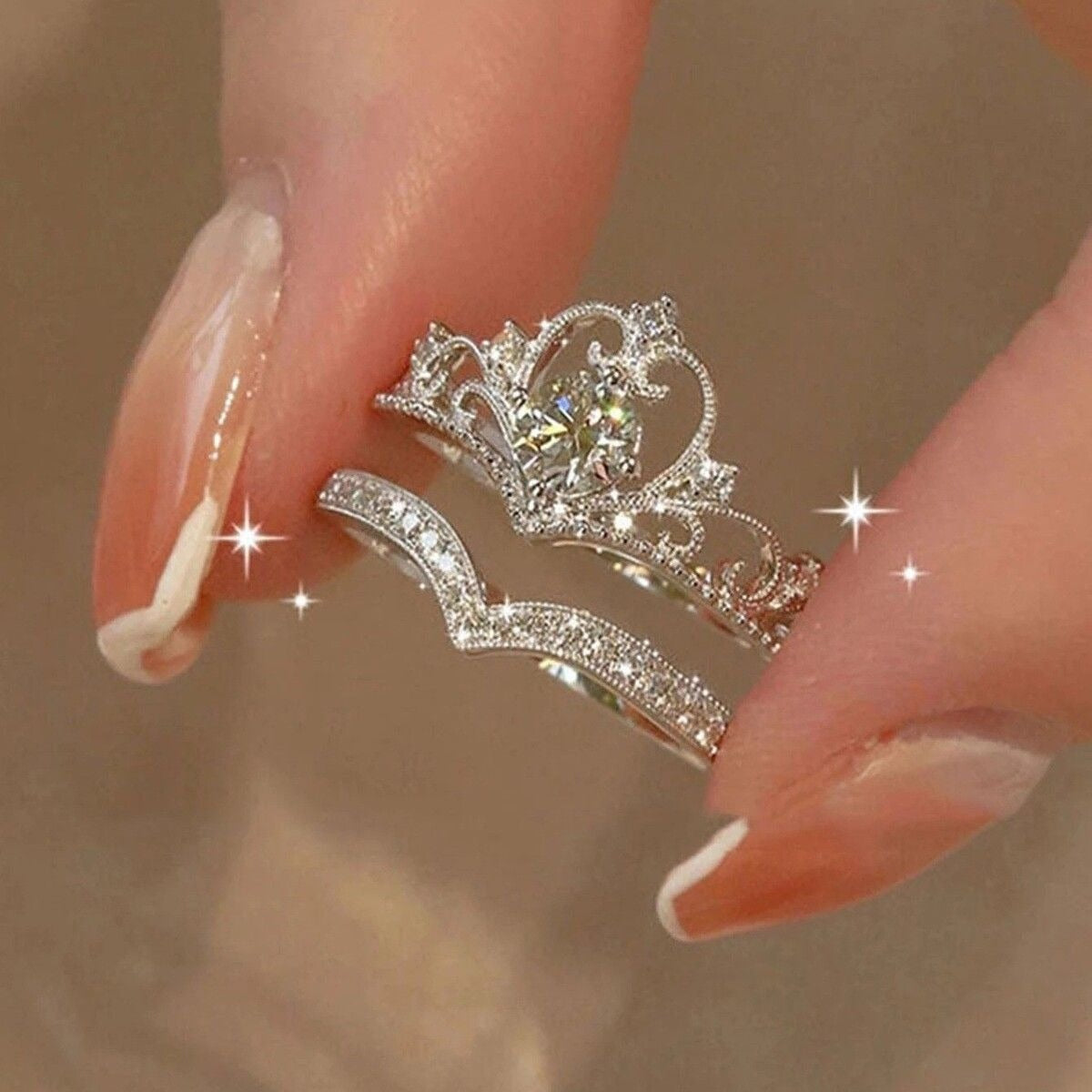 2pc Light Luxury Crown Ring